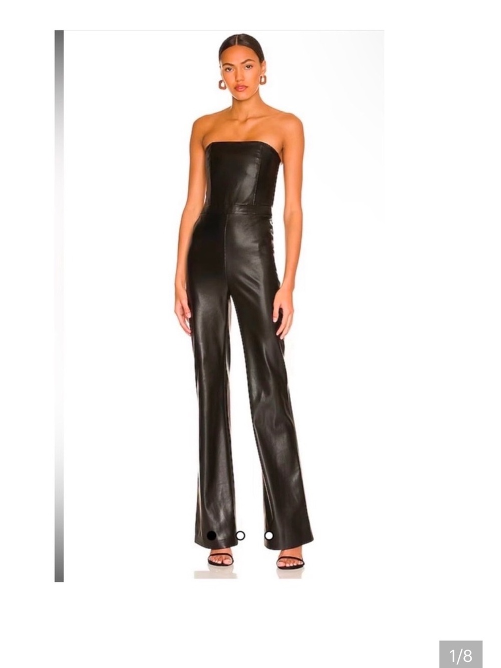 Alice + Olivia Black Strapless Faux Leather Jumpsuit size 2